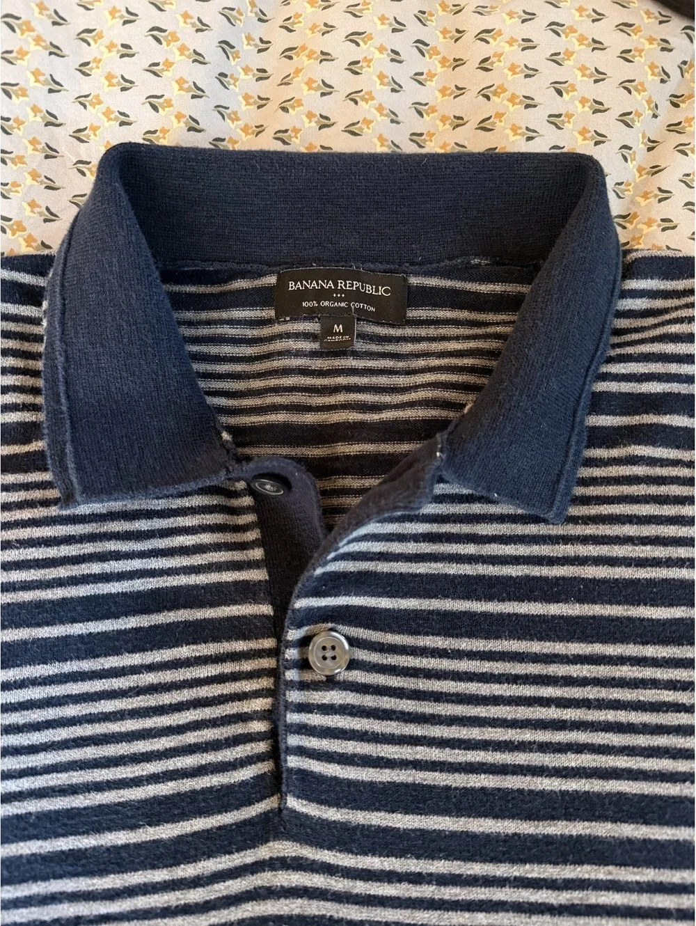 Banana Republic Men's Medium Striped Polo Shirt 100% Organic Cotton